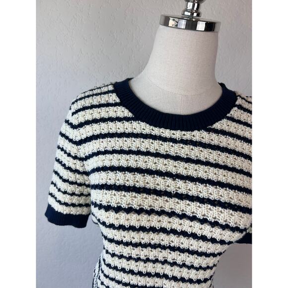 Urban Revivo Cotton Short Sleeve Striped Knit Top Navy size Small Coastal - Picture 6 of 6